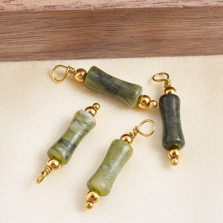 2 Stück natürliche Perlen-Steinanhänger für Schmuckherstellung, Vintage-Ethno-Anhänger, Obsidian, Blaustein, Tigerauge, Charm-Materialien – Detail 14