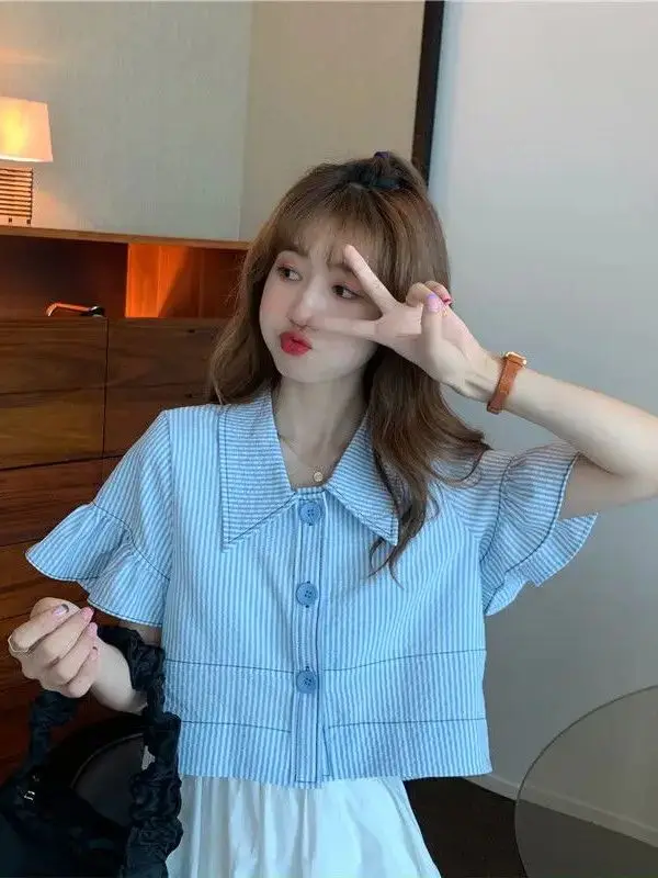 

Ladies Sweet Korean Sle Retro Puff Sve Blouse Cleanfit Polypropylene ort Sve Thin Non-deformable Women's irt