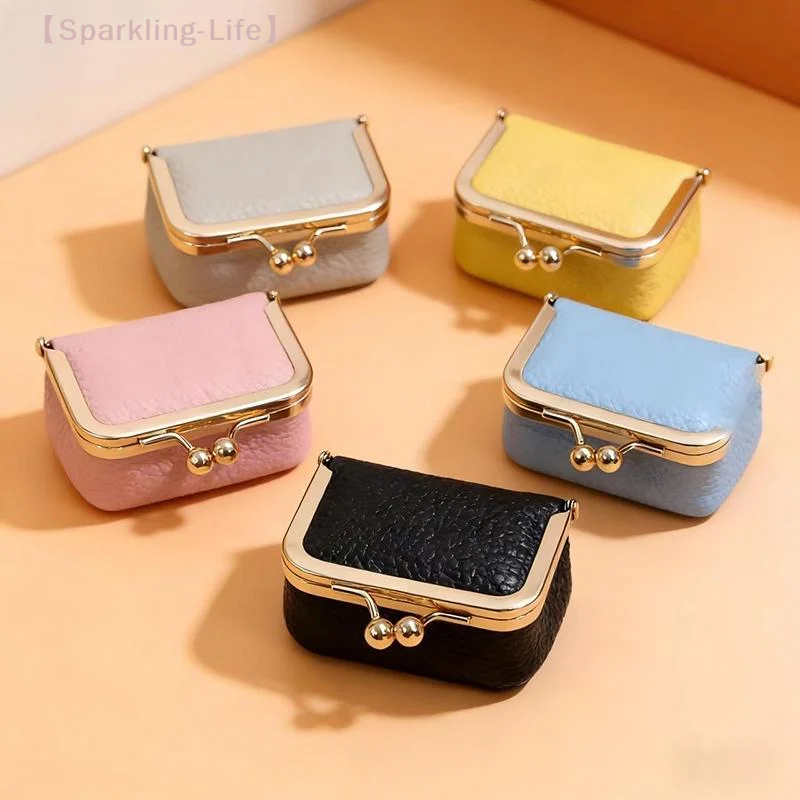 JYA1PU Leather Kiss Lock Coin Purse Solid Color Multifunctional Mini Small Item Bag Jewelry Bag Square Keys Lipsticks Earrings
