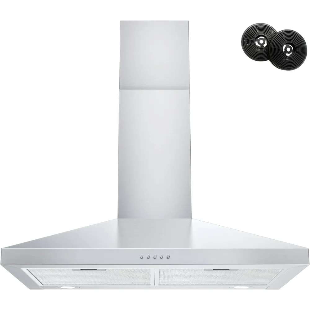 

Range Hood 30 Inch, Stainless Steel Wall Mount Kitchen Hood 450 CFM with 3 Speed Exhaust Fan, Ducted/Ductless Convertible