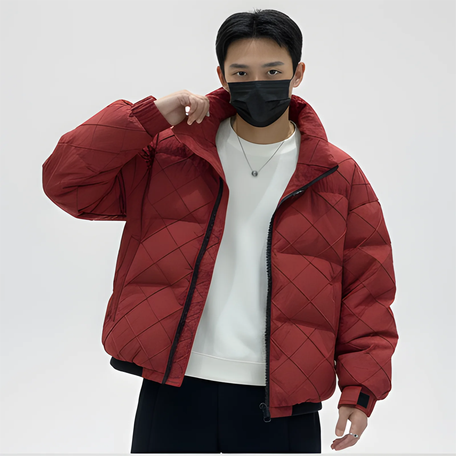 

Men's Winter Faionable Hooded down Jaet Large ket Warm Casual Sle Polyester Fiber Workwear Jaet Outerwear