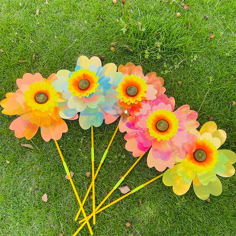 1 قطعة حصة الدائمة زهرة الحديقة دولاب الهواء طبقة مزدوجة اللون فيلم عباد الشمس طاحونة الدورية عباد الشمس الرياح سبينر #5