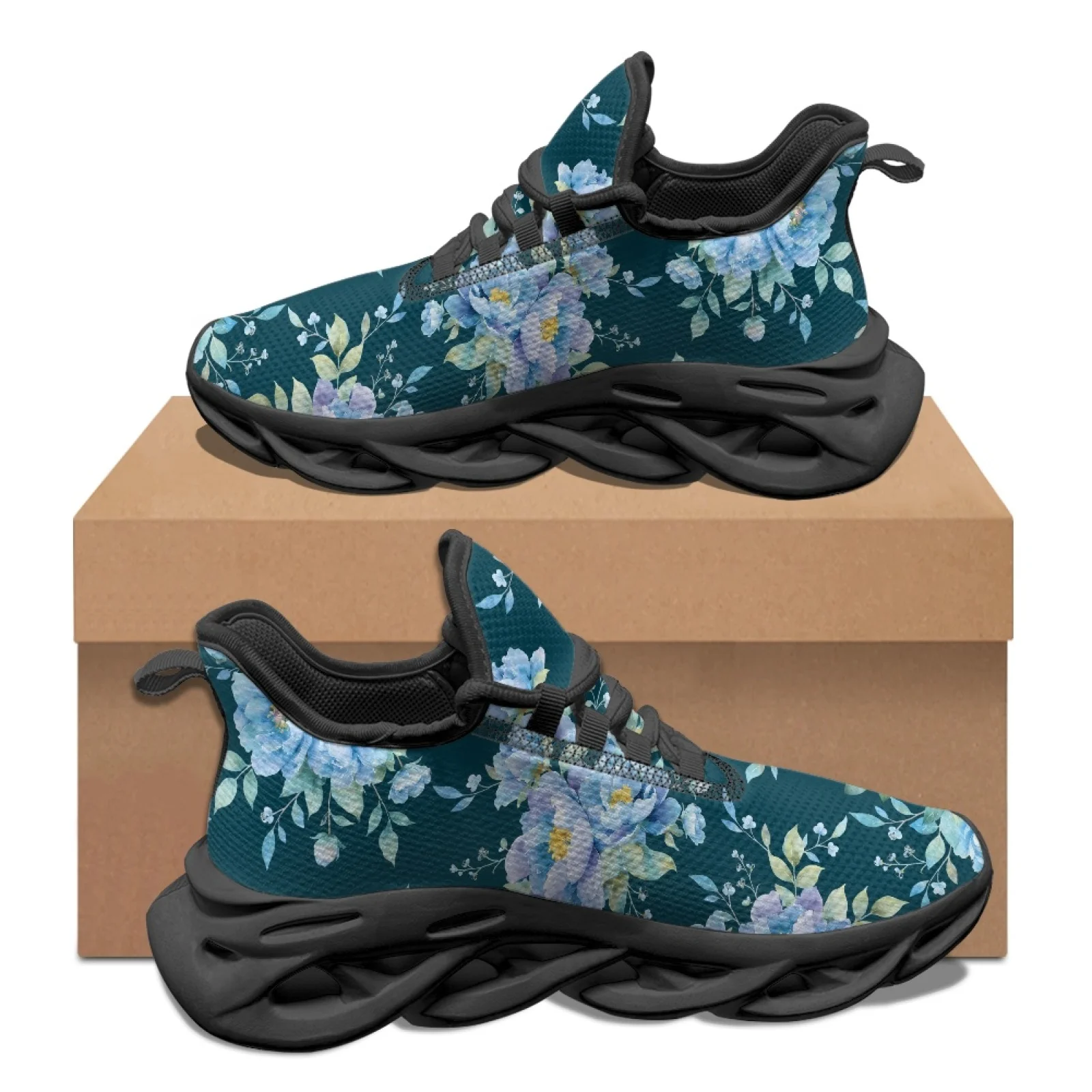 PENSTROLL Blue Flowers Print Running Shoes Mesh & EVA Mens Running Shoes Breathable Men's Sneakers for Teens