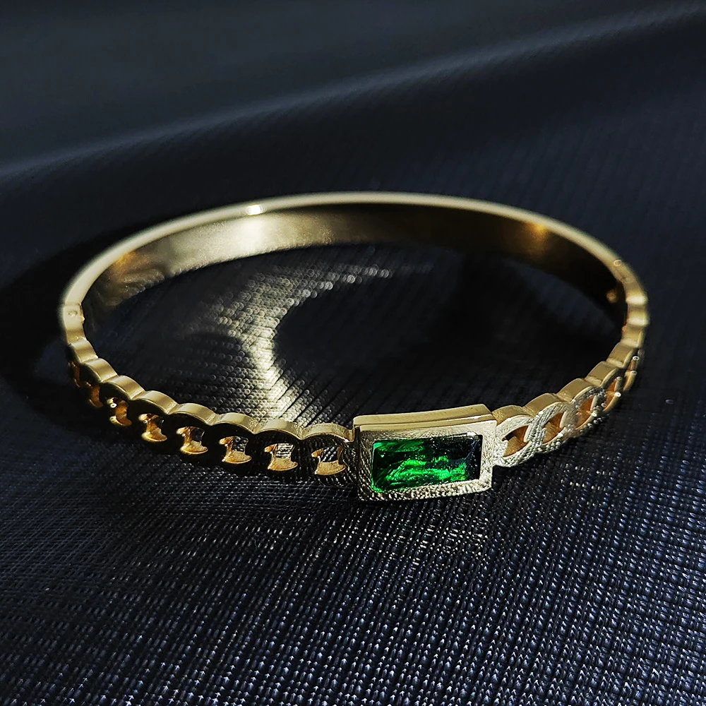 

Green Zircon Stainless Steel Bracelet for Men Gold Silver Stainless Steel Bangle Brand Jewelry Gift for Girlfriend Wholesale New