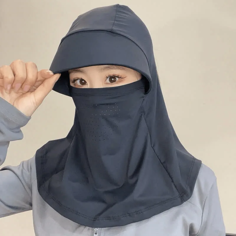 غطاء وجه صيفي للحماية من الأشعة فوق البنفسجية، قبعة شمس كاملة الوجه من الحرير الجليدي مع غطاء للرقبة قابل للتعديل لركوب الدراجات والمشي لمسافات طويلة في الهواء الطلق (UPF 50+)