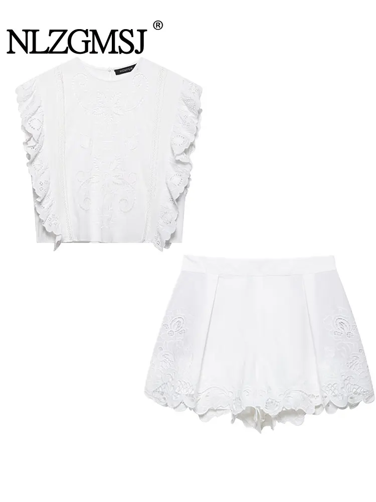 

Лето 2022, женские комплекты с шортами из 2 предметов, модный кружевной жилет с вышивкой, женский костюм, шорты, комплект из двух предметов, женская одежда