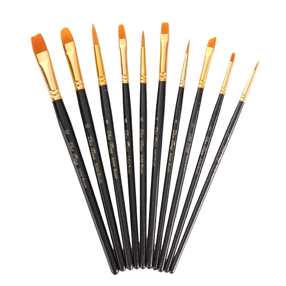 

10 Pieces Nylon Hair Paint Brush Set Painting Tool for Beginners Professionals Students (Black)