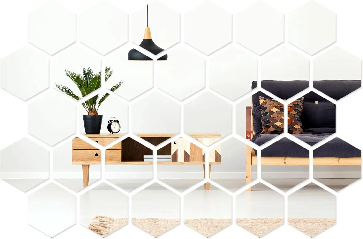 32 Pcs Hexagon Mirror Wall Stickers Removable Silver Acrylic Mirror Stickers Honeycomb Decals for DIY Home Art Bedroom Living Ro