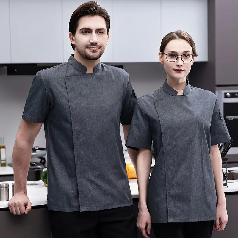 

Chef's work uniform for men, short-sleeved, for catering and hotel kitchens, pastry chef, solid color cotton, white workwear, br
