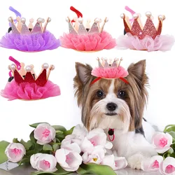 Pet Birthday Dog Crown Cap with Lace Pearl Red Series Sequin Decorate Hat with Adjustable Dog Accessories Puppy Cat Dog Product