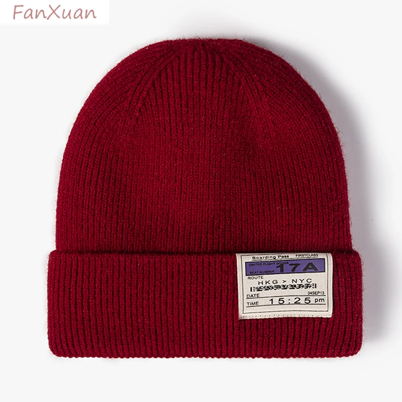 Fleece-lined Thick Winter Hats for Women men Beanies Double-layer Cap Outdoor Beanies Cap with Label