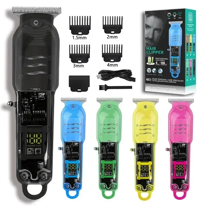 Professional Hair Cutting Machine Rechargeable Hair Clipper Transparent Electric Hair Trimmers For Men Cordless Hair Cut Machine
