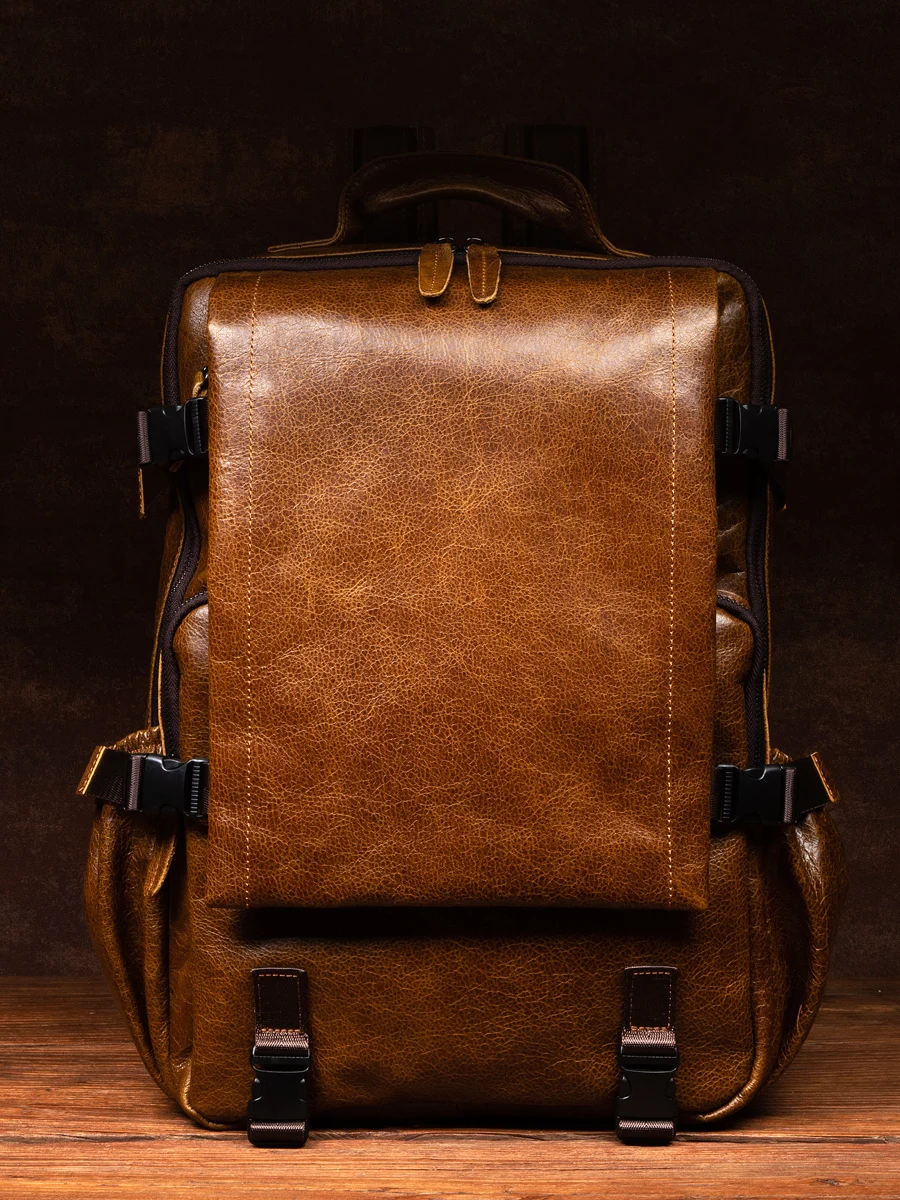 Retro Genuine Leather Men Backpacks Trendy Outdoor Travel Bag Soft Leather Business Computer Backpack Large Capacity 2024 New