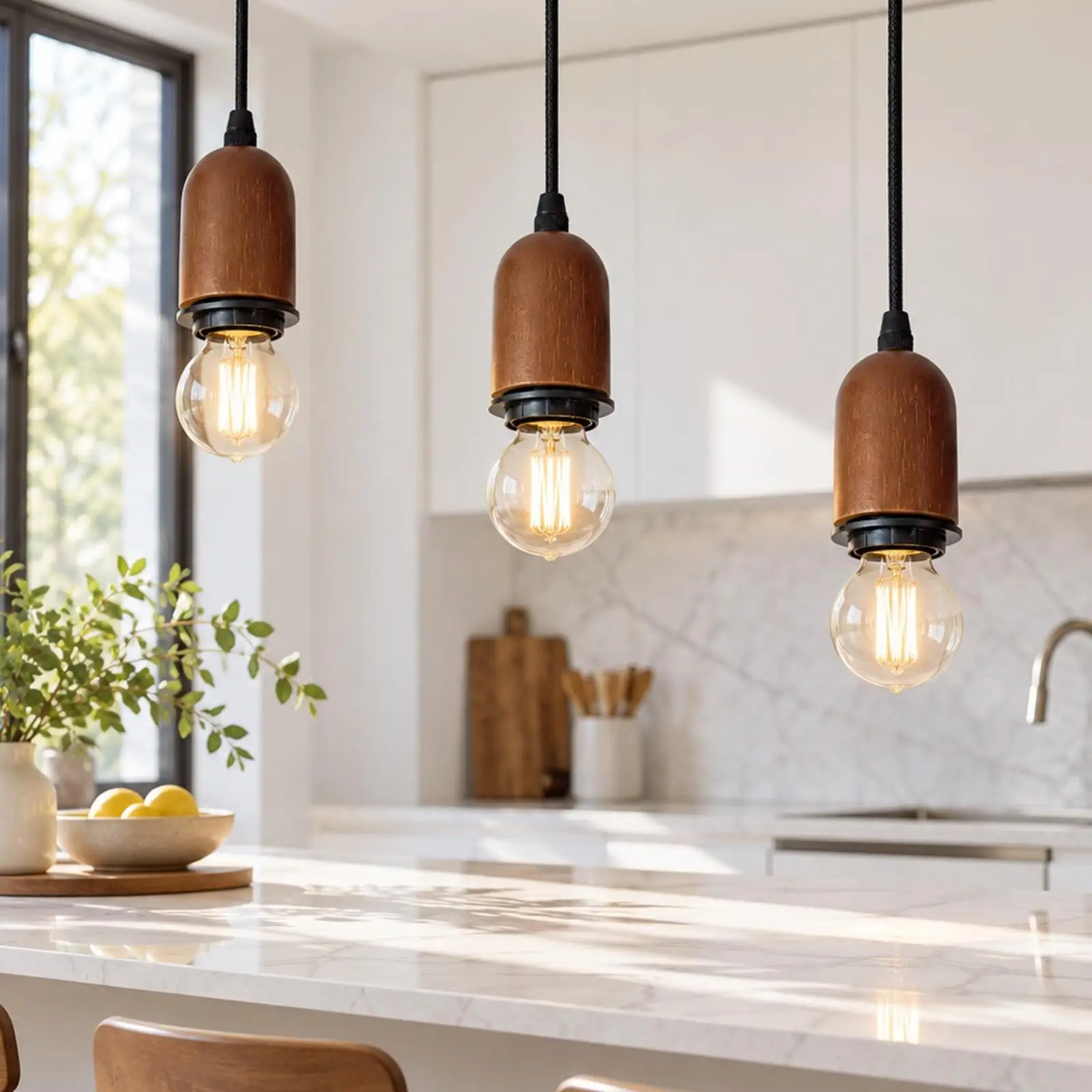 Custom Hanging Light Track Fixture Kit Walnut Wood E27 Holder Black Cord for Cafe Bar Restaurant Interior Lighting