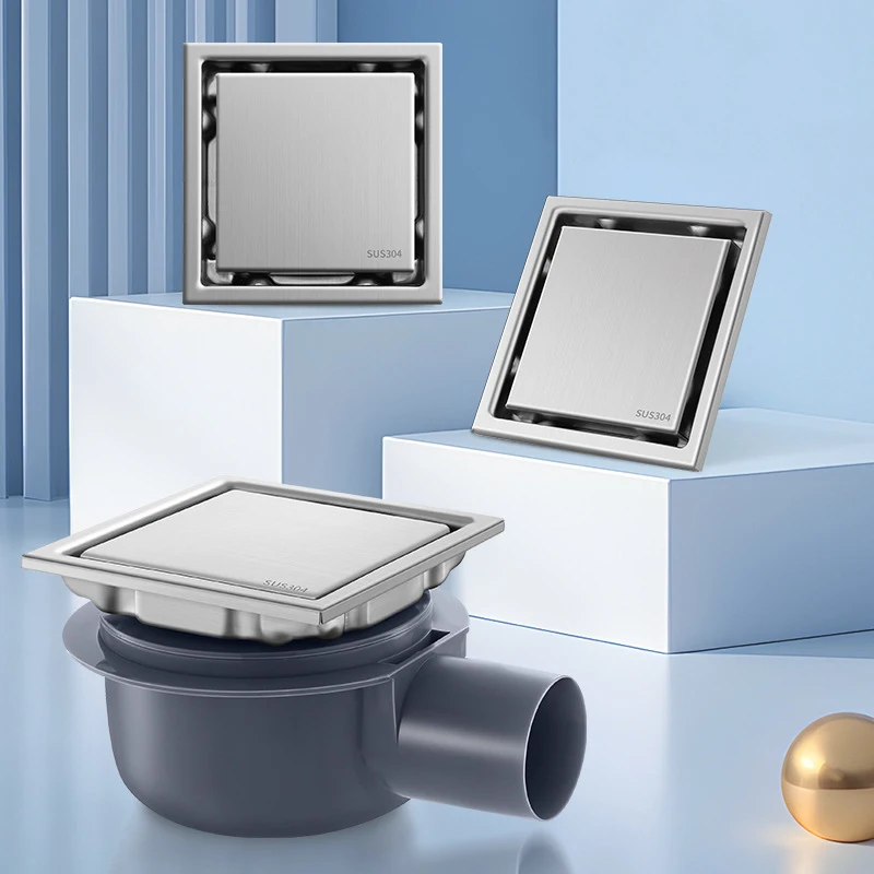 Shower Floor Drainer With Base 304 Stainless Steel Hidden Square Bathroom Toilet Drainage Anti-odor Floor Drain