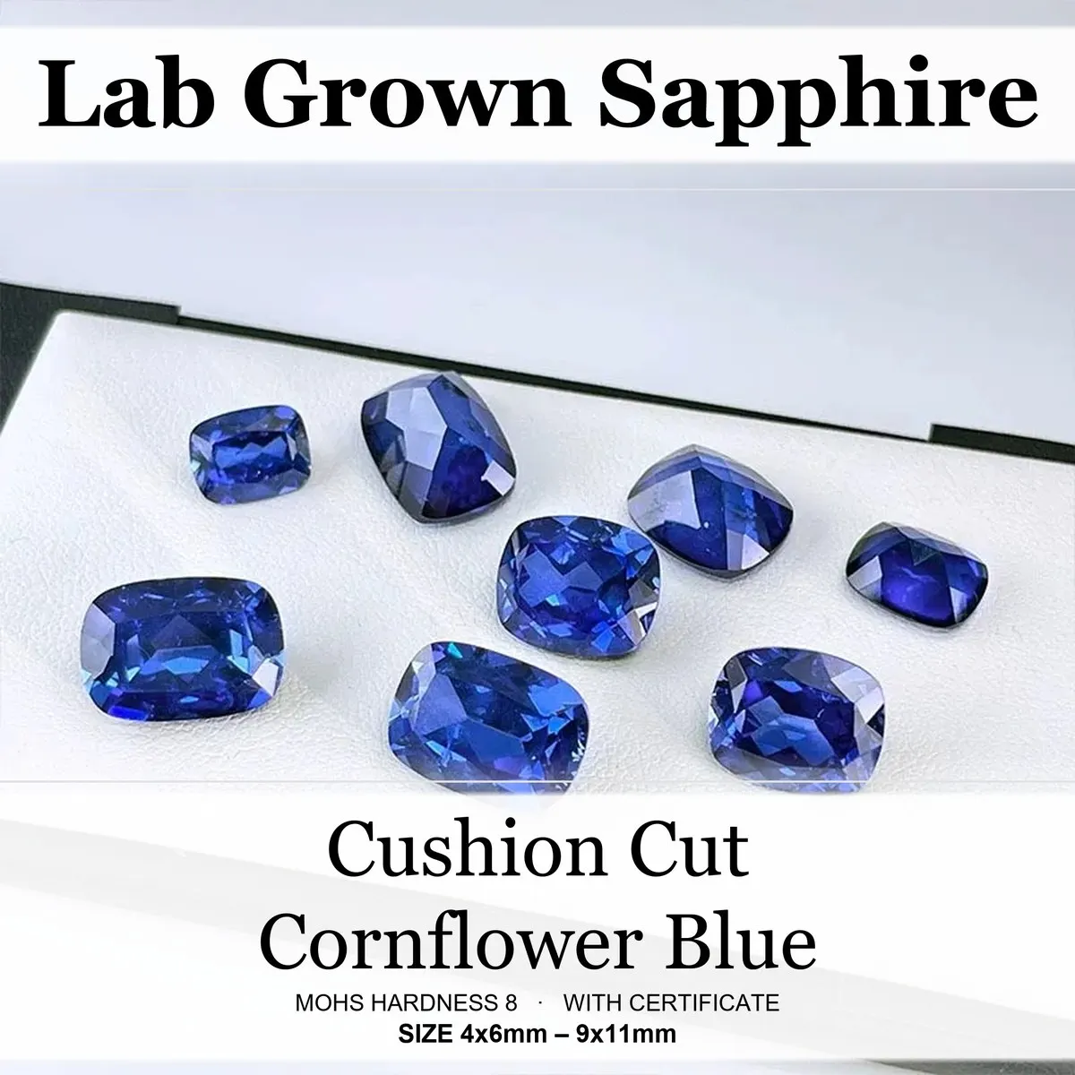 Lab Grown Sapphire Rectangle Cushion Cut Cornflower Color for Ring Necklace Earrings Main Materials Selectable Certificate