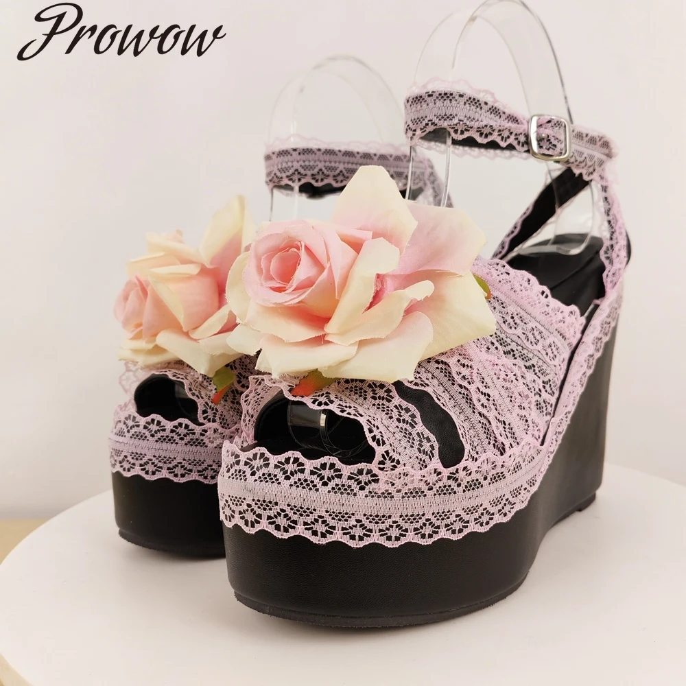 fleur-dentelle-mode-sandales-a-talons-hauts-chaussures-compensees-femmes-zapatos-mujer