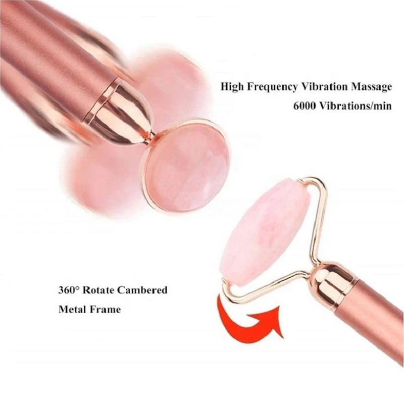 3 in 1 Electric Vibrating Facial Roller Massage Stainless Steel Crystal Jade Stone 3D Roller Face Massager Kit for Face Lifting