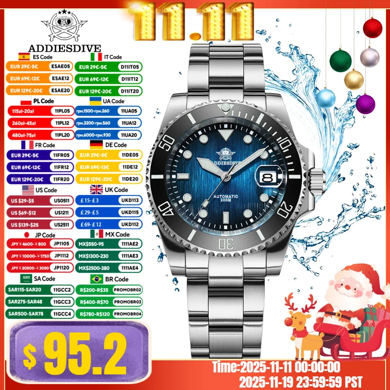 ADDIESDIVE 2025 NEW Watch For Men Reloj Sapphire Glass 200M Diving BGW9 Super Luminous Japan NH35A Automatic Mechanical Watches