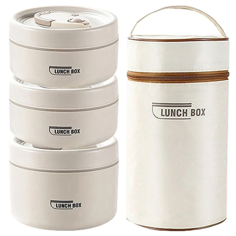 

Portable Insulated Hot Food Container Set with Food Boxes Retain Heat 3 Separate Stackable Lunch Box, Children's Food Box BWT001