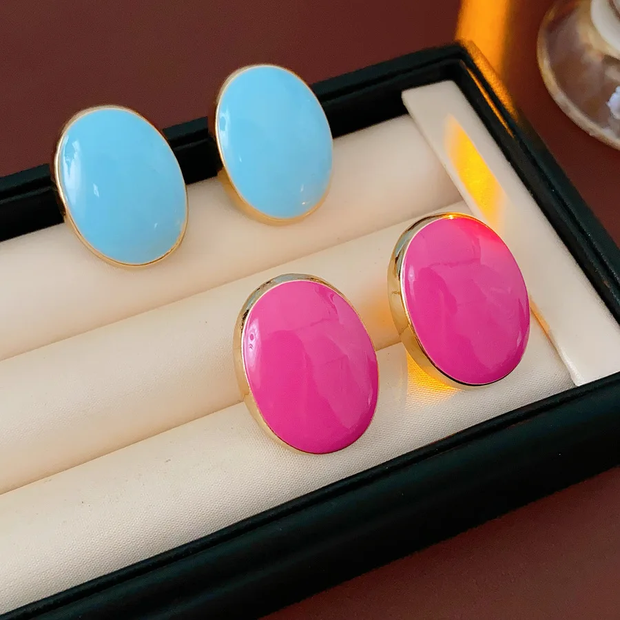 Blue Round Oval Resin Dangle Earrings Vintage Smooth Simple Bean-shaped Earrings Charms Accessories Banquet Gifts Wholesale M1
