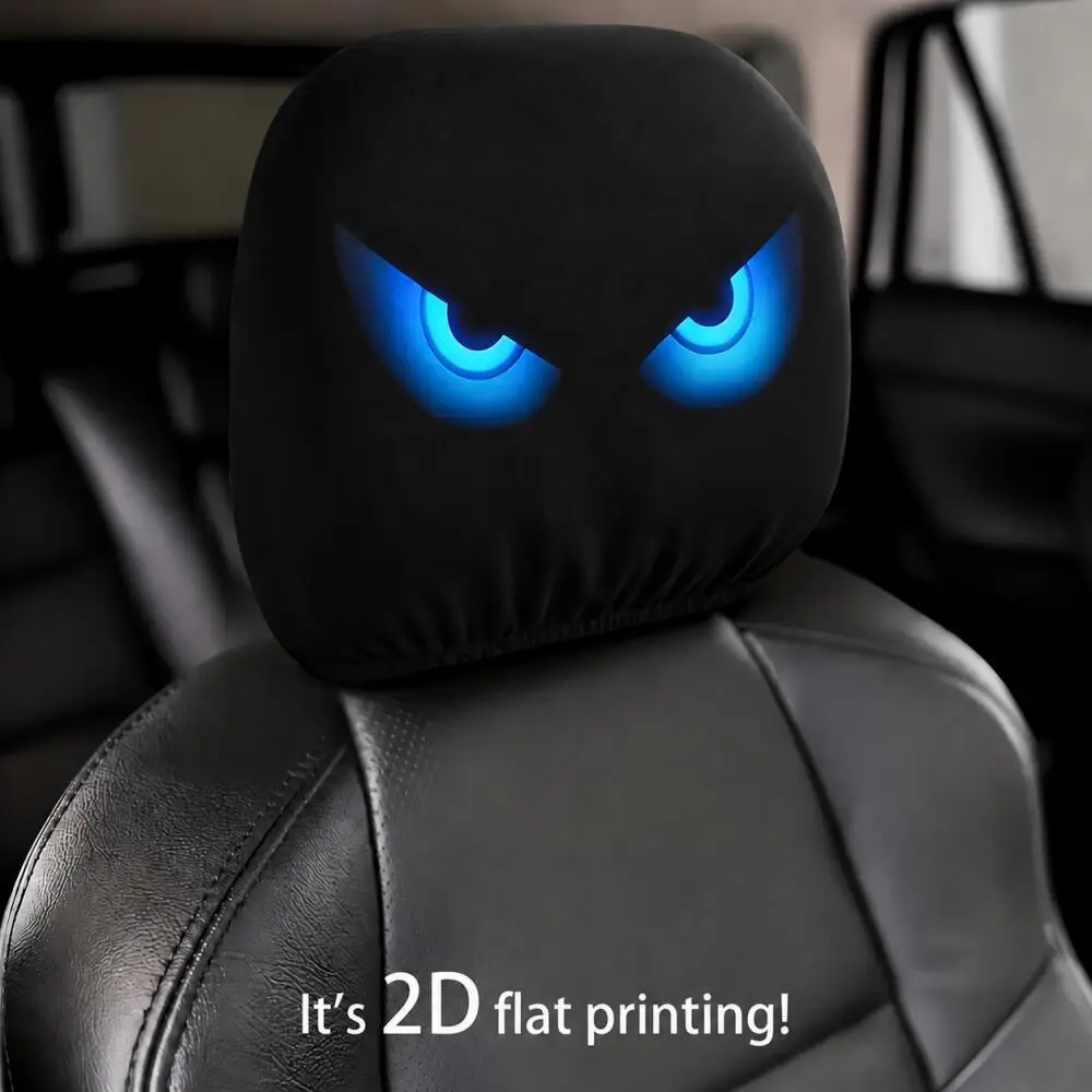 2PCS Cool Blue Angled Car Headrest Covers, 2D Printed, Elastic, Universal Car Seat Headrest Protectors