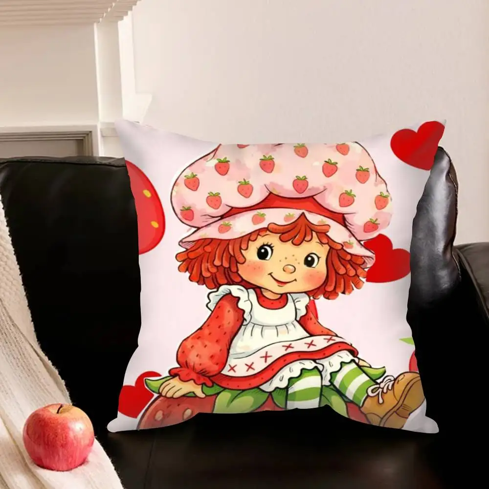 Cute Strawberry-Y S-Shortcake-Girl  Various Sizes Square Pillowcase For Car Home Bedchamber Decor