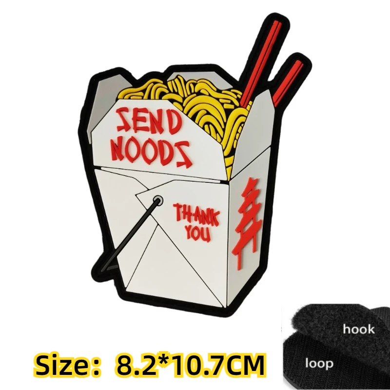 High Quality 3D PVC Patch SEND NOODS Sends Out Distress Signal Morale Badge Creative Food Backpack Sticker Patches for Clothing