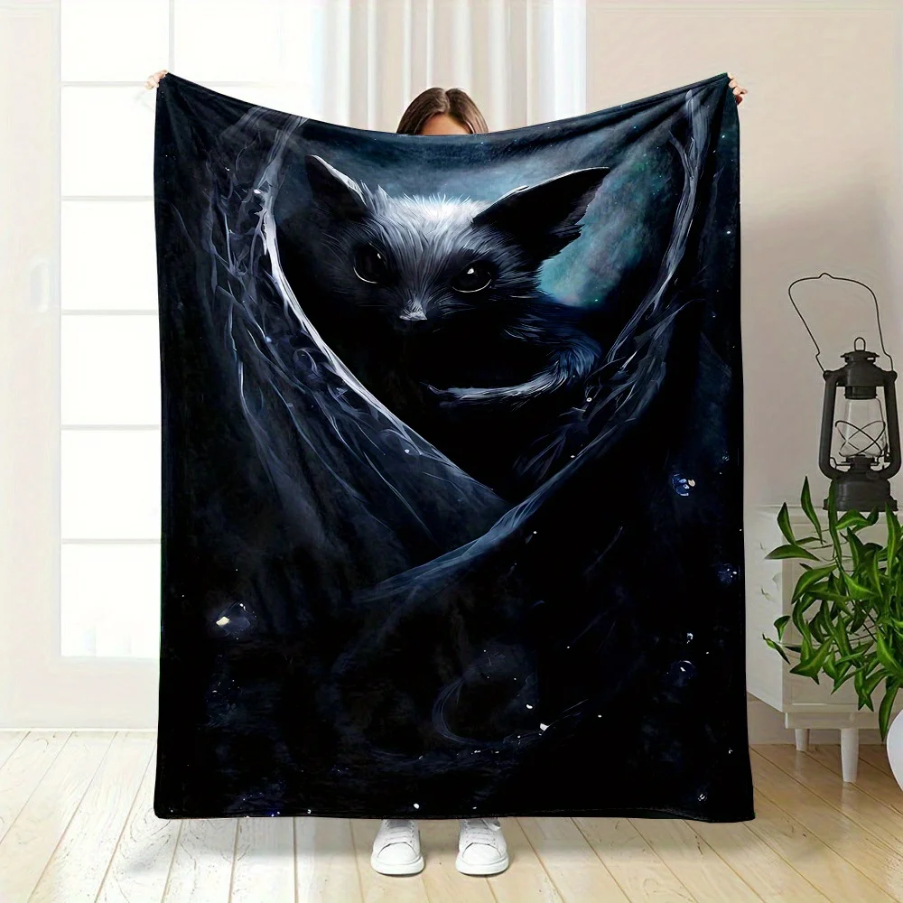 Aesthetic Galaxy Cat Cosmic Nebula Throw Blanket Plush Cozy Witchy Nighttime Decor for Pet Bed Gift
