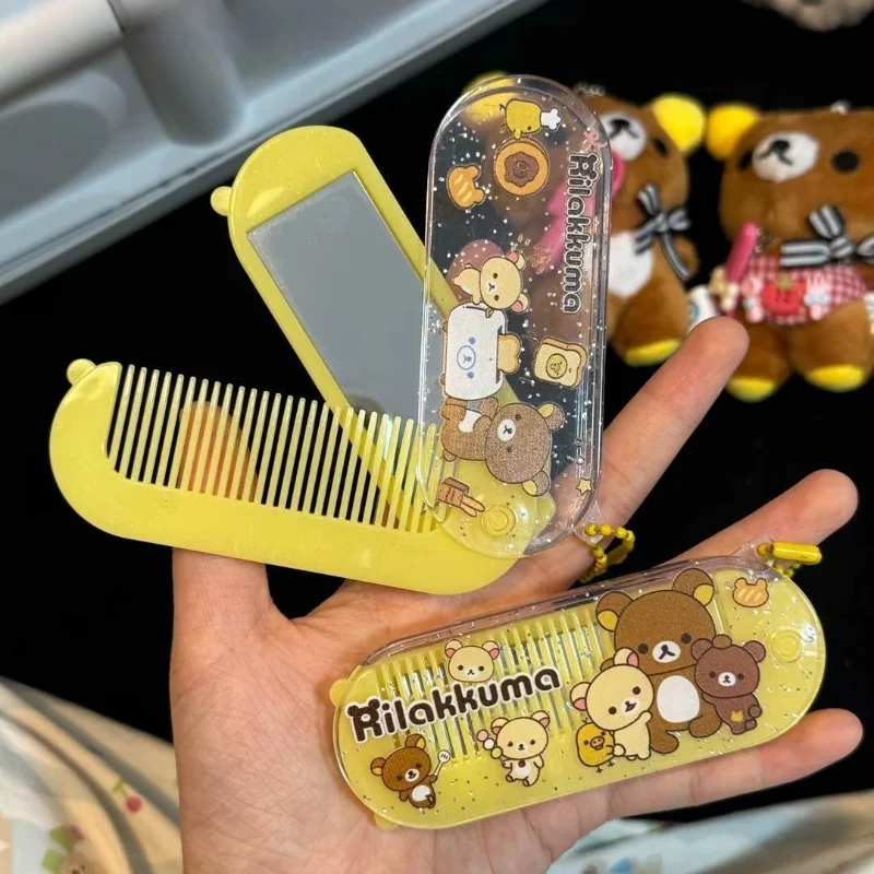 

Новая расческа Rilakkuma, миниатюрное складное зеркало для макияжа с героями мультфильмов, милая девушка, дорожная портативная расческа с челкой, пара, праздничные подарки для вечеринки