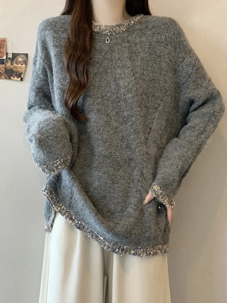 

Свободный вязаный свитер с блестками для женщин, базовый топ в корейском стиле, большие размеры, осень-зима, новинка Ciwalk, подходит для повседневной носки