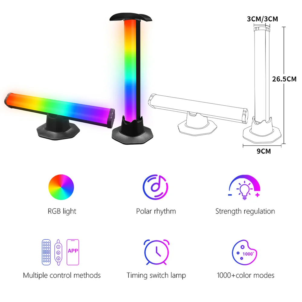 RGB Desktop-Lichtleiste mit App-Steuerung, Fernbedienung, Musik-Synchronisation, Umgebungssensor, USB-Atmosphärenlicht, LED-Lichtstreifen für Schlafzimmer und Wohnzimmer
