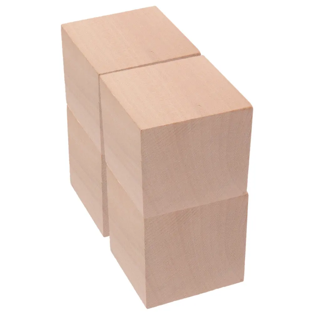 

4Pcs Natural Pine Wooden Square Cubes Smooth Surface DIY Craft Blocks Educational Math Skills Preschool Learning Aids