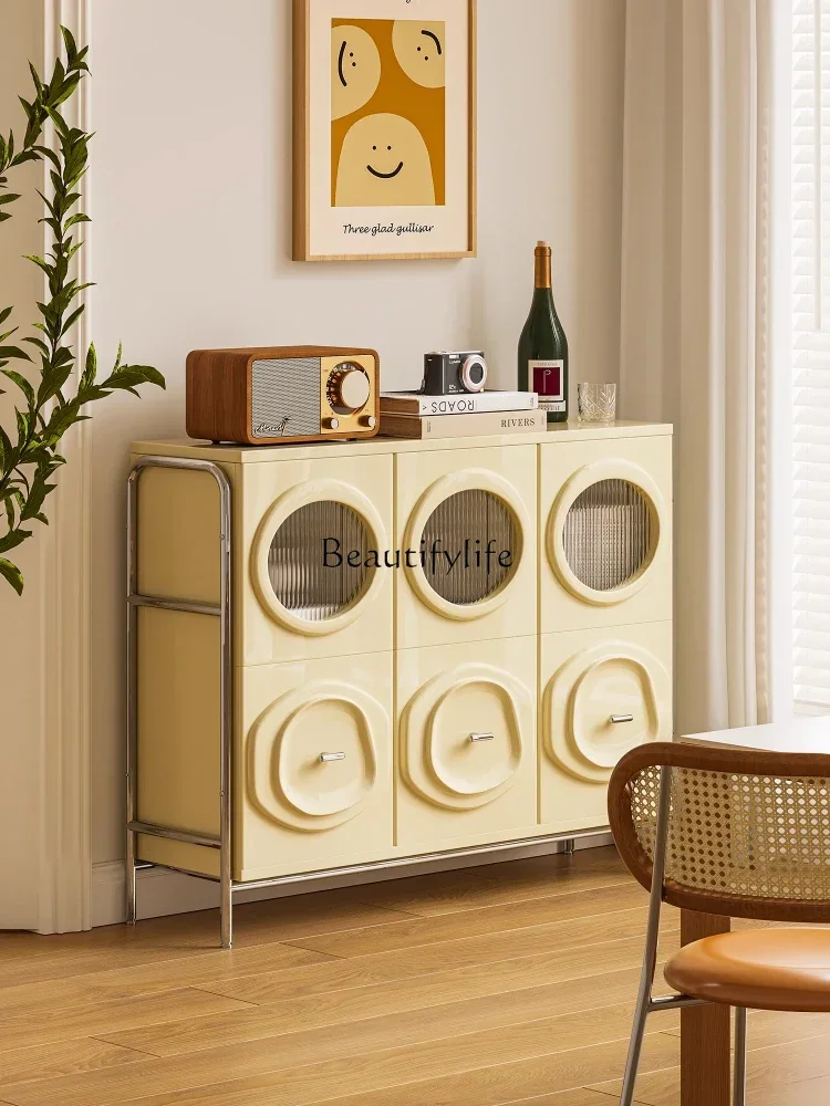 

02 ls 18Cream Simple Small Apartment Living Room Bedroom Wall Storage Cabinet Kitchen Sideboard