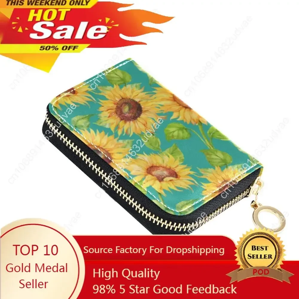 

Fashion Women Business Card Holder Credit Card Case ID Bag For Ladies Organizer Sunflower Wallet With Driver's License Slots