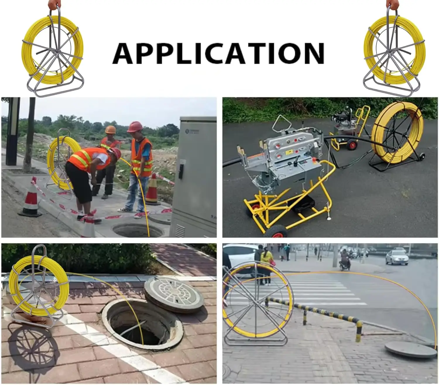 8mm Fish Tape Continuous Fiberglass Wire Cable Running Rod Duct Rodder Fishtape Puller with Brake 100m/328ft Length
