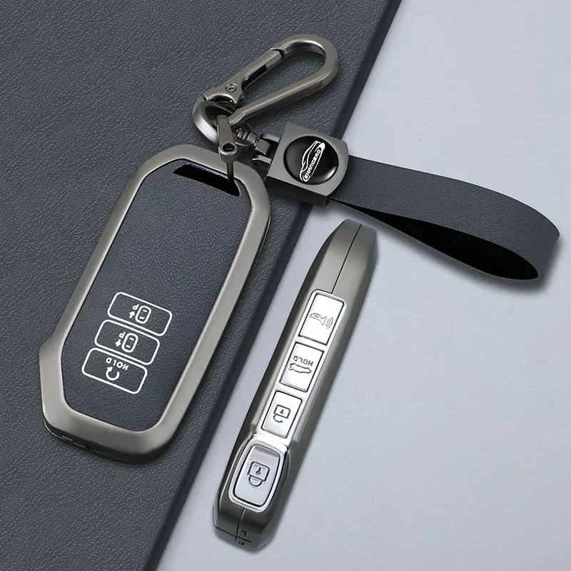 Alloy Leather Key Shell Holder for Kia Sorento MQ4 2020 2021 2022 EV6 K8 V6 7-Button Car Remote Control Key Case Protective Cove