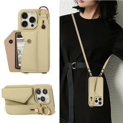 Luxury Crossbody Leather Card Wallet Case For iPhone 11 12 13 14 15 16 17 Pro Max Plus Purse Phone Cover With Ring Wrist Strap