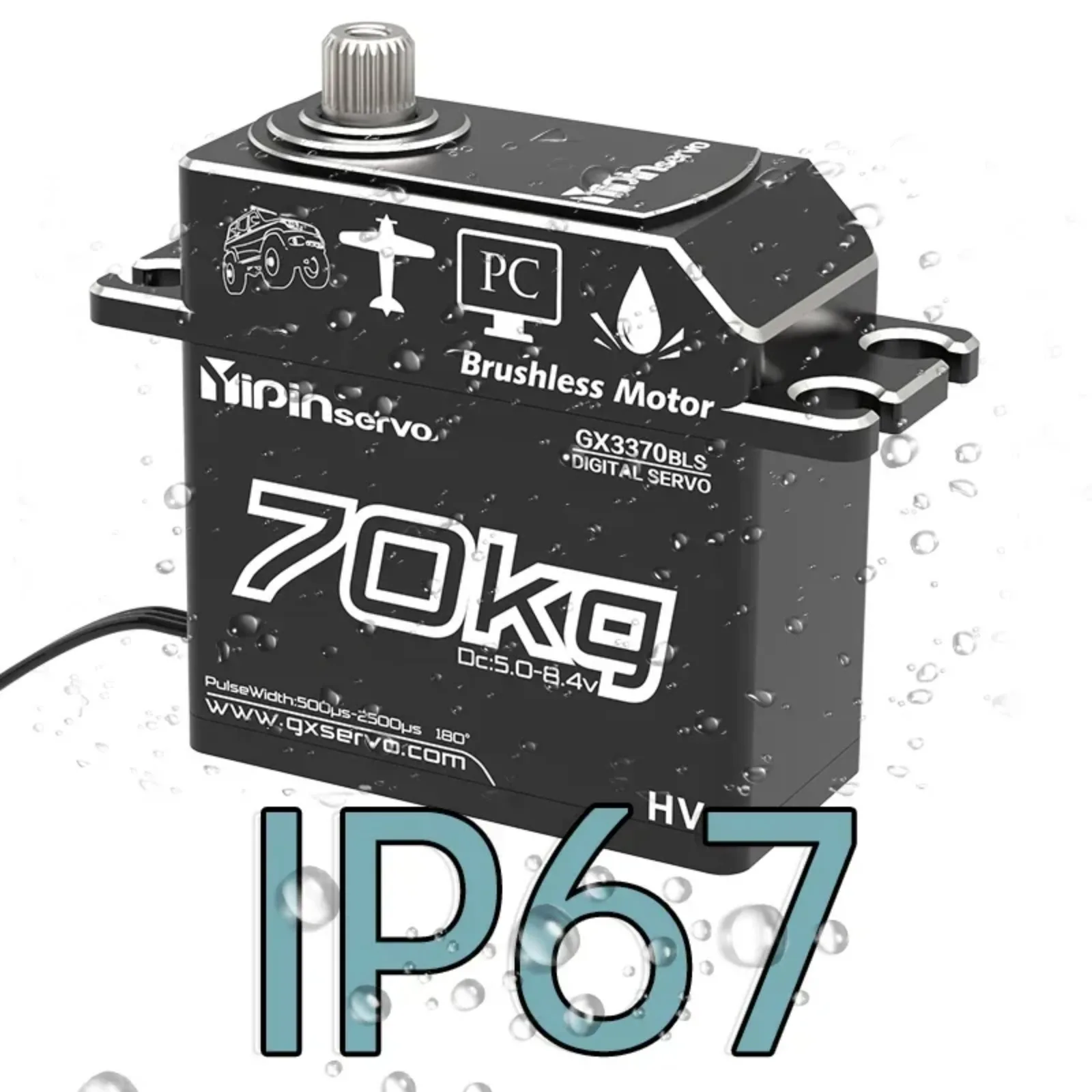 GX3370BLS 70KG Cyfrowy Bezszczotkowy Serwomotor Wodoodporny IP67 Pełny Metalowy Przekładnia ze Stali Nierdzewnej do Samochodów RC Łodzi Samolotów Helikopterów