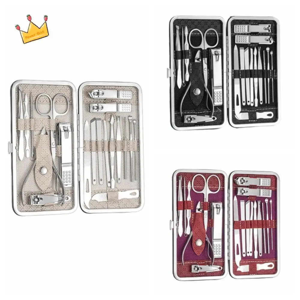 

19Pcs Fashion Stainless Steel Nail Clippers Set Home Foot Trimming Nail Sanding Tool Beauty Leather Sleeve Manicure Kits Gift