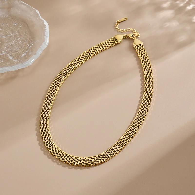 Gold Plated Titanium Steel Watch Belt Stacking Bracelet Necklace For Women Occident Metal Texture Bracelet Collar Jewelry Gifts image 5