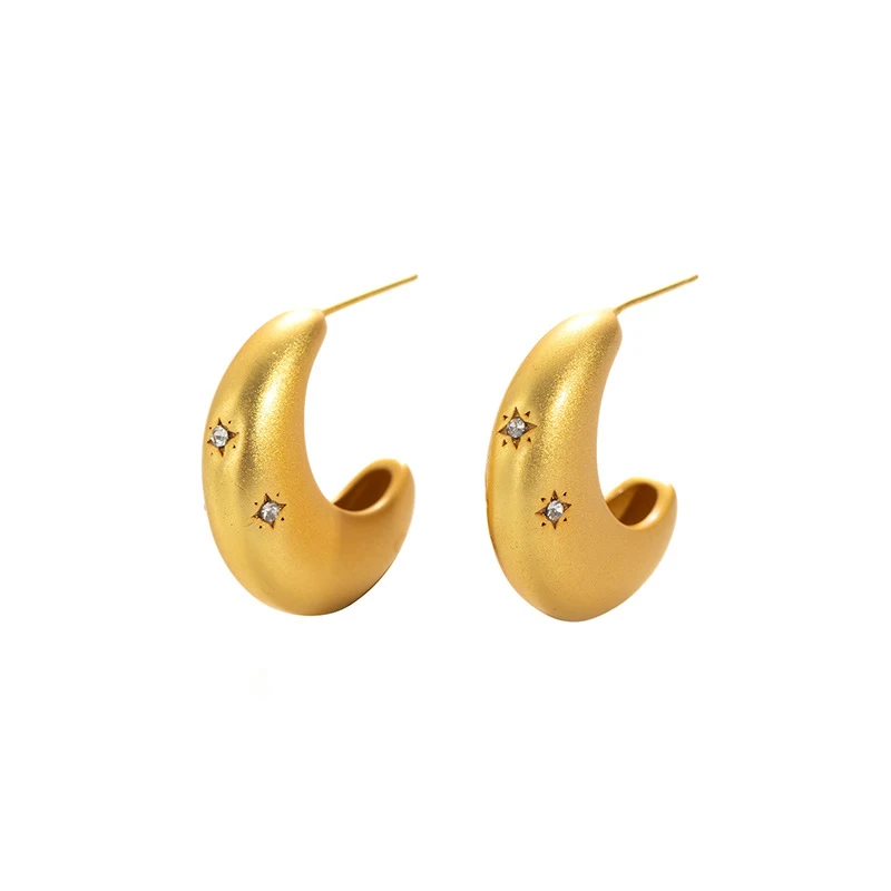 Mewanry Zircon Scrub C-shaped Stud Earrings For Women Girls Fashion Creative Elegant Temperament Gentle Anniversary Jewelry Gift