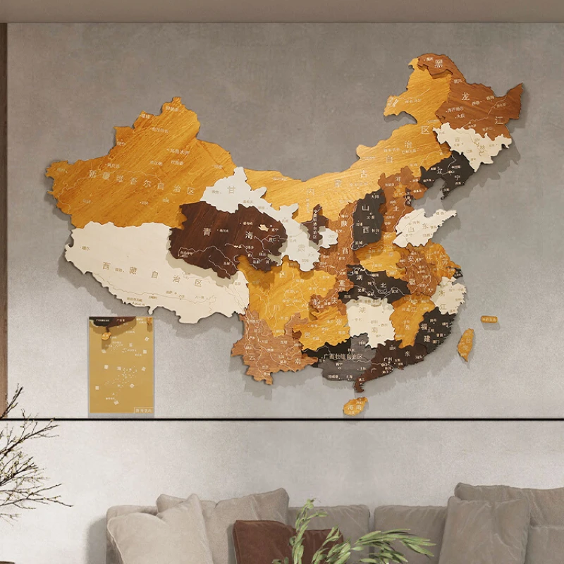 

Solid Wood Map Splicing Hanging Decorations 3D Restaurant Company Living Room Sofa Background Wall Hanging Decorative Painting