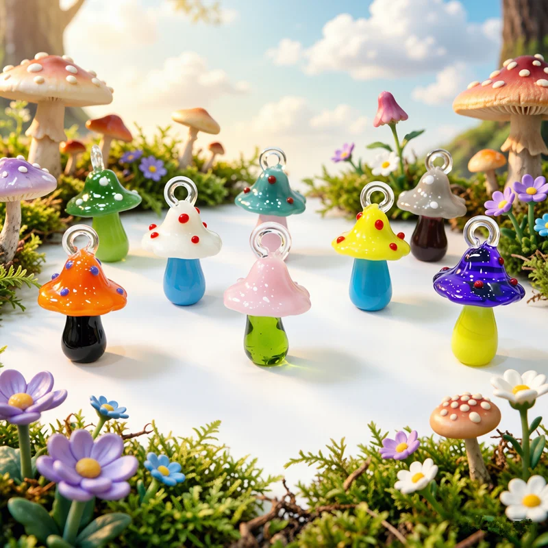 

2pcs Colorful Mini Cute Mushroom Glass Charms Pendant DIY Craft Accessories Perfect Holiday Party Gifts for Handcraft Lovers