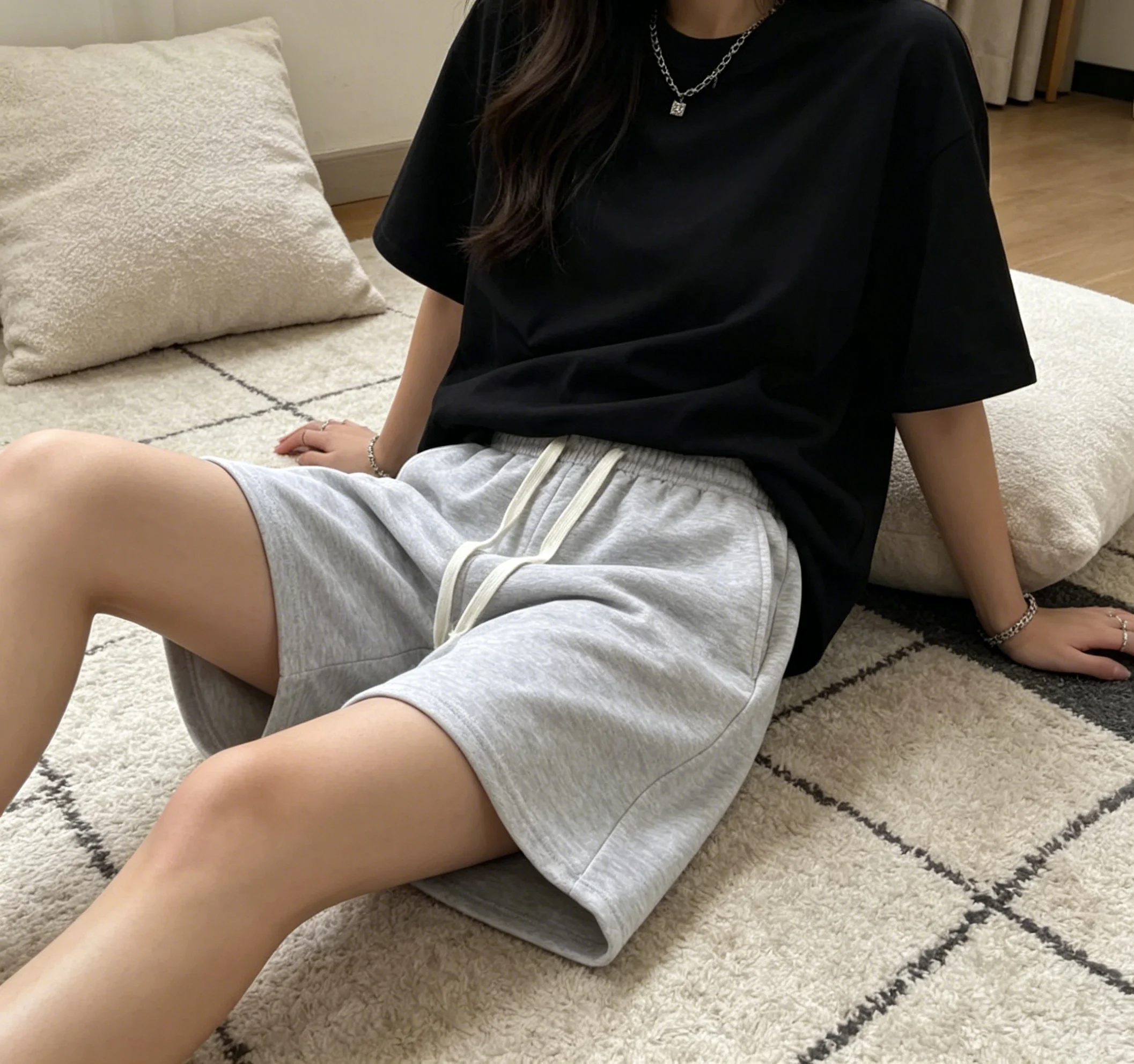 Breathable Daily Wear Women's Loose Bermuda Shorts Elastic Waist Drawstring Pocket Sports Lounge Shorts women clothing