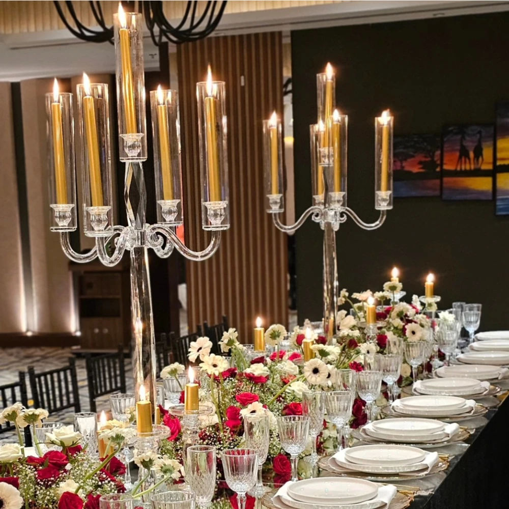 

5set/10set)3pcs/set) 5arms acrylic cylinder vase wedding center piece candlestick table decoration candle holder for wedding