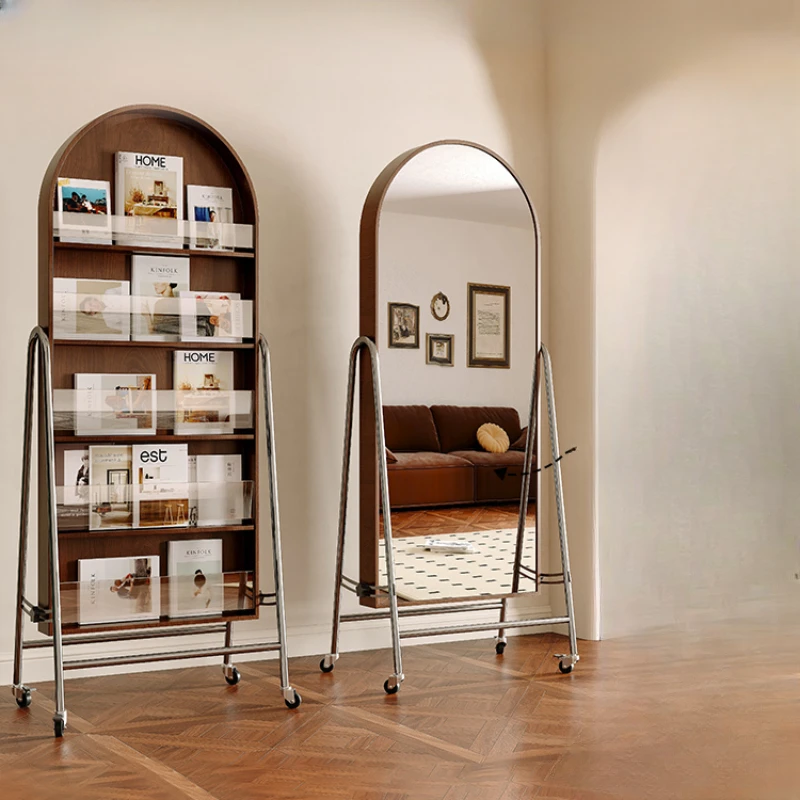 

Full-length mirror full-length mirror floor-to-ceiling mirror ancient designer movable with magazine rack multifunctional