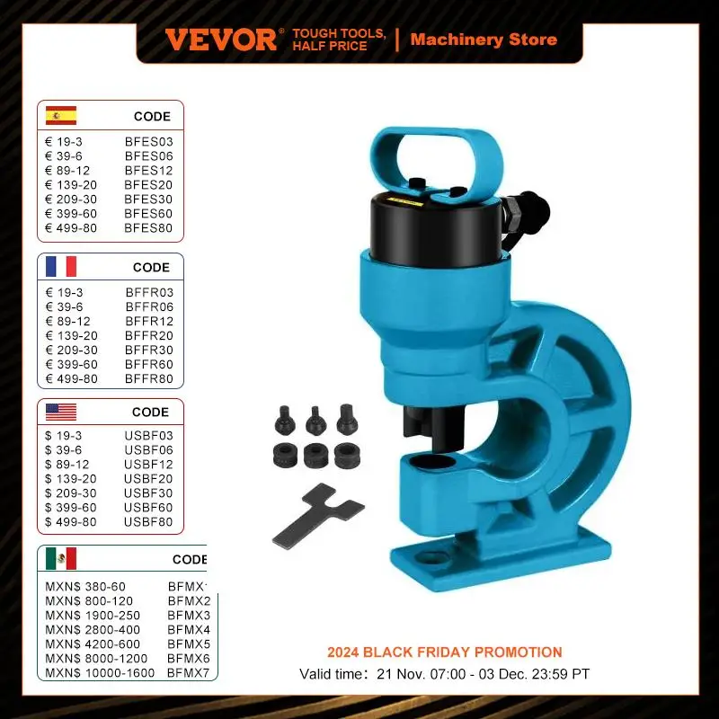 VEVOR CH-60 Hydraulic Knockout Punch Tool 31Ton Hole Digger Force Puncher Iron Plate Max 10mm Thickness Hole Punching Machine