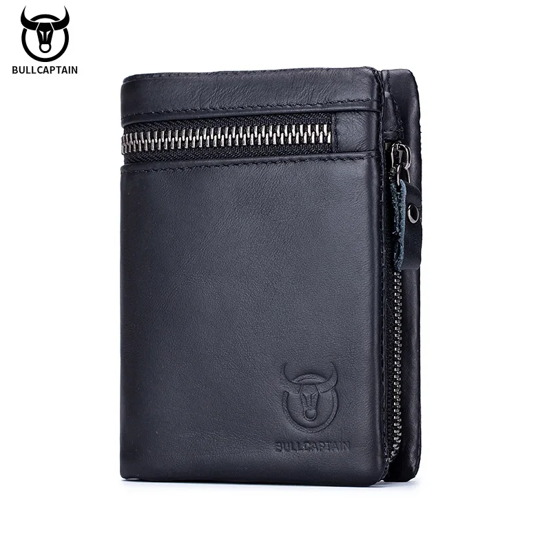 

BULLCAPTAIN 100% Genuine Leather Wallet Men's New Men's Cash Clip Bi-fold Coin Purse RFID Blocking Card Holder with Gift Box 03