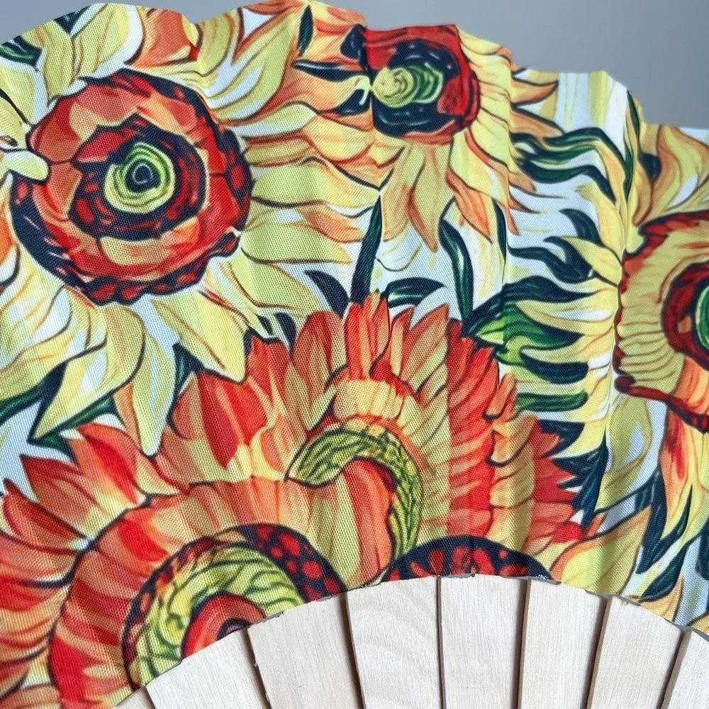 European Style Sunflower Folding Fan Collapsible Handheld Dance Fan Handwork Design Retro Decorative Fan Home Decorative